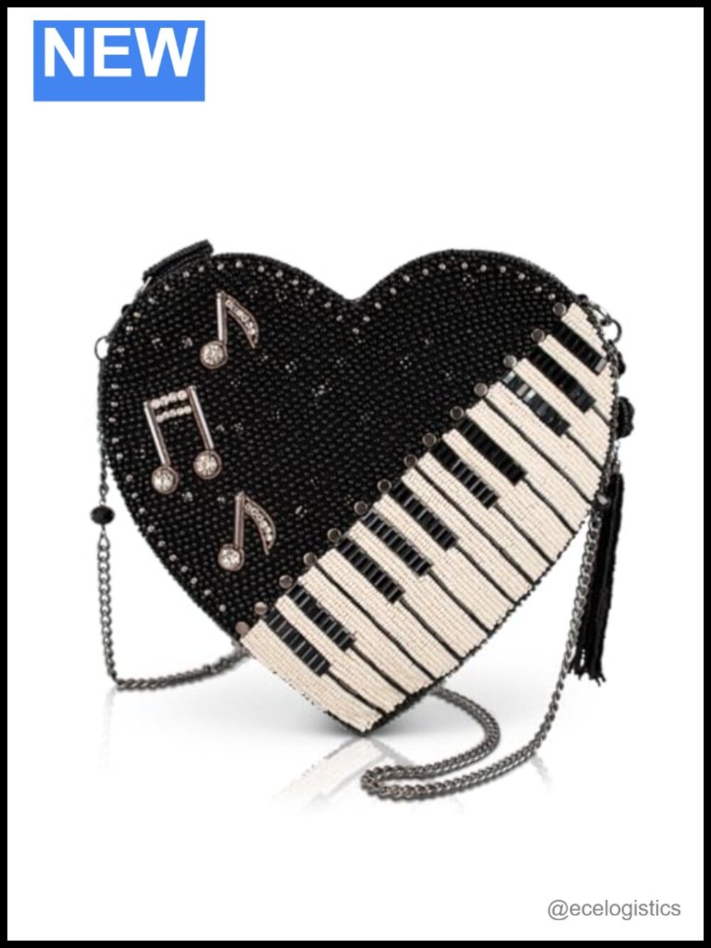 Beaded Heart Crossbody Bag with Piano Keys & Musical Notes